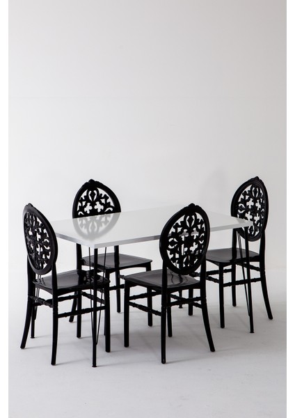 Nero Beyaz Masa 75X110 cm Venüs Siyah Sandalye Mutfak Masa Takımı