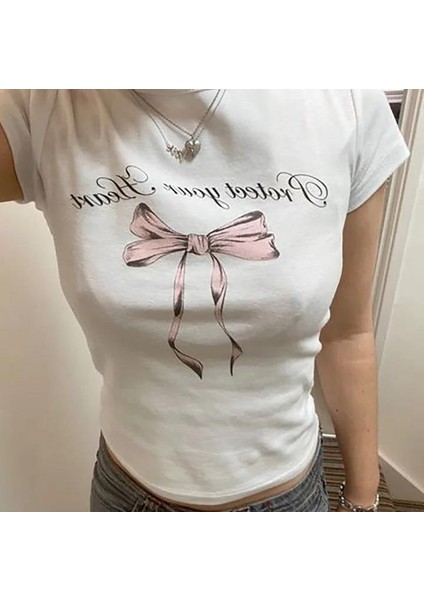 Protect Your Heart Baskılı Beyaz Crop