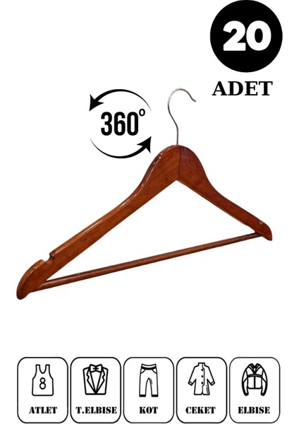 20 Adet A-Kalite Ahşap Ceket Askısı Gömlek Askısı Tişört Askısı Ahşap Askı Elbise Askısı