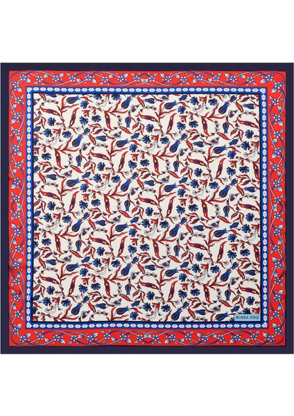 Lacivert Lale Karanfil Desen Ipeksi Mendil