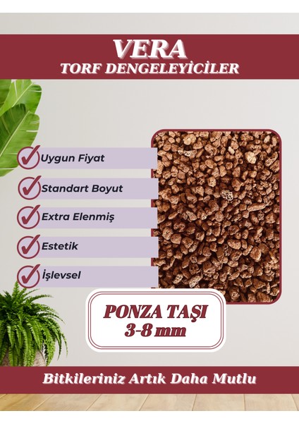 MF Botanik Kırmızı Ponza Taşı 3-8 mm 10 Litre Volkanik Cürüf Ponza Lav Kırığı