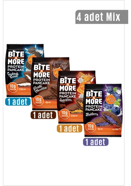 Bite & More Protein Cocoa Pancake Mix Pack / Proteinli Kakaolu Pankek Mix Paket 50 Gram x 4 Adet