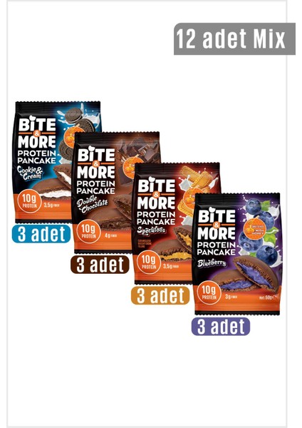 Bite & More Protein Cocoa Pancake Mix Pack / Proteinli Kakaolu Pankek Mix Paket 50 Gram x 12 Adet