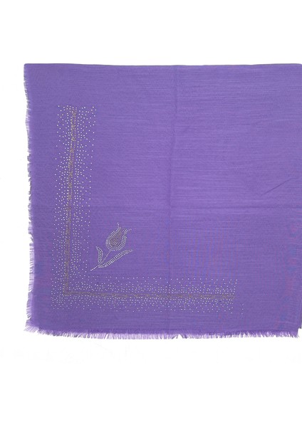 Taş Işlemeli Flamlı Yazma Gül Desenli Eşarp 100X100CM