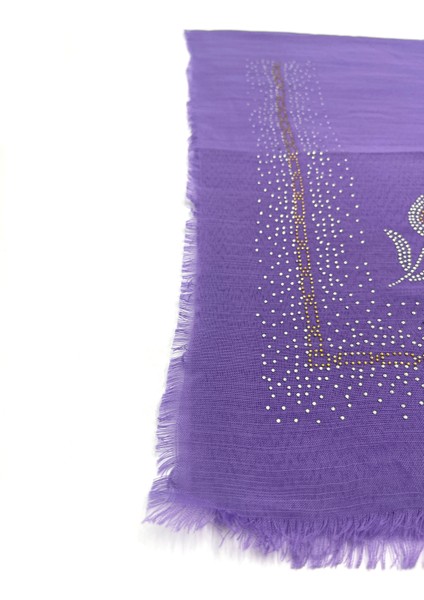 Taş Işlemeli Flamlı Yazma Gül Desenli Eşarp 100X100CM