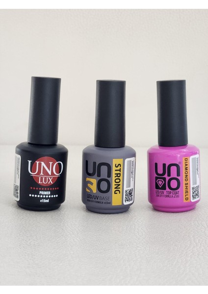 Kalıcı Oje Seti Primer 15 ml + Uno Stron Base 15 ml +UNO Daımond Top Coat 15 ml