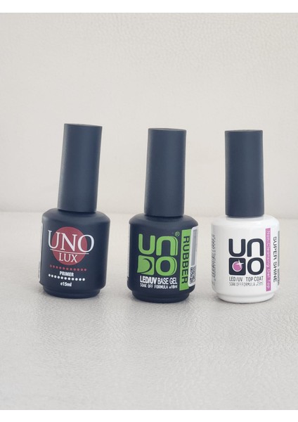 Kalıcı Oje Seti Uno Primer 15 ml +UNO Rubber BASE15 + UNO Super Shine Top COAT15 ml