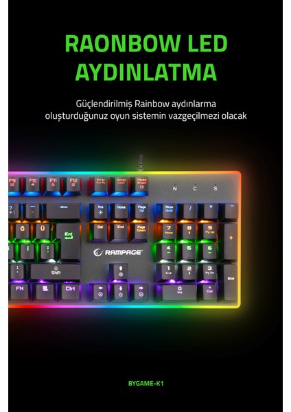 Bygame-K1 Rgb LED Frame Rainbow Mekanik Red Switch Oyuncu Klavyesi