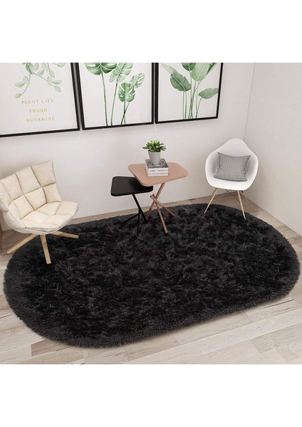 Tüy Dökmez Tavşan Tüyü Post Halı Siyah