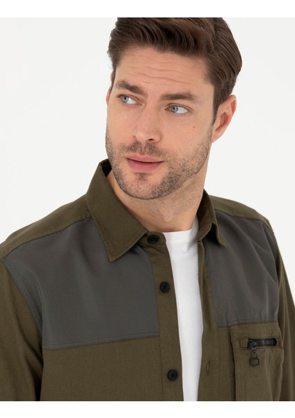 Erkek Haki Comfort Fit Uzun Kollu Gömlek 50274659-VR027 fiyatları