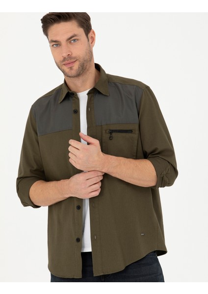 Erkek Haki Comfort Fit Uzun Kollu Gömlek 50274659-VR027 modelleri