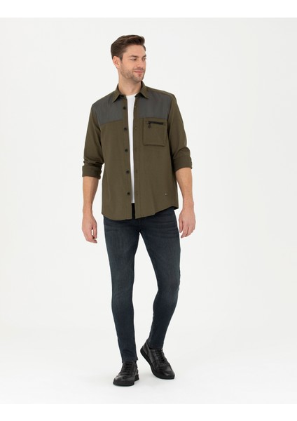 Erkek Haki Comfort Fit Uzun Kollu Gömlek 50274659-VR027 fırsatları