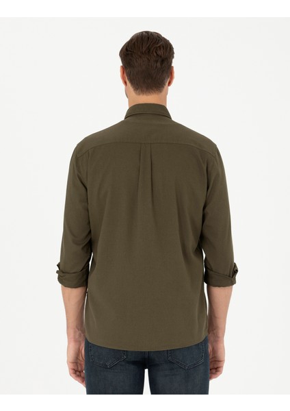 Erkek Haki Comfort Fit Uzun Kollu Gömlek 50274659-VR027 indirimleri