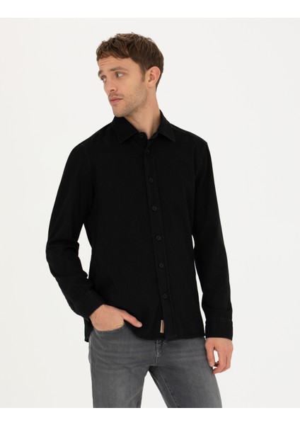 Erkek Siyah Regular Fit Uzun Kollu Gömlek 50274658-VR046
