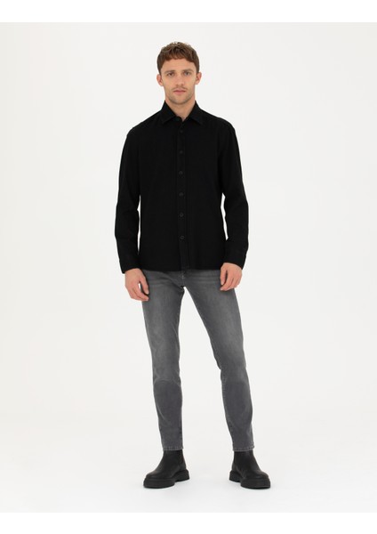 Erkek Siyah Regular Fit Uzun Kollu Gömlek 50274658-VR046