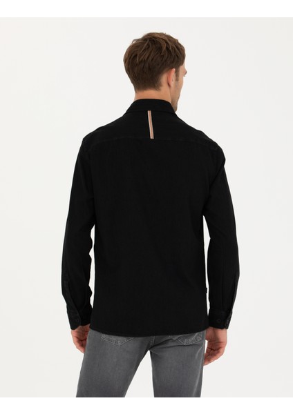 Erkek Siyah Regular Fit Uzun Kollu Gömlek 50274658-VR046