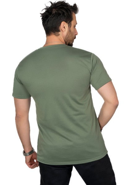 Aşırı Terleme Önleyici Haki Bisiklet Yaka Erkek T-Shirt, Ter Sızdırmaz, Çift Katmanlı modelleri
