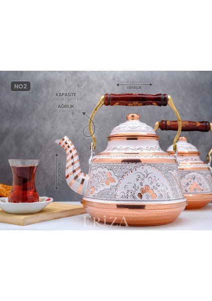 1,6 Litre El Işlemeli Nostaljik Tekli Kalaylı Dövme Bakır Demlik, Çaydanlık, Su Isıtıcısı