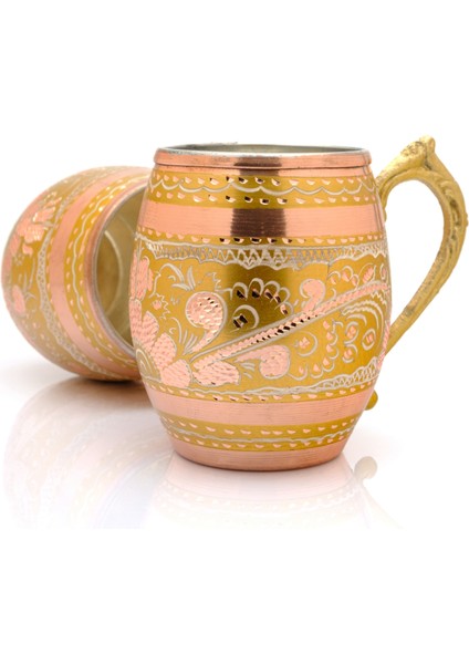 50 cc Işlemeli Kalaylı Kalın Bakır Bira Kokteyl Ayran Bardağı, Kadehi, 6'Lı Set