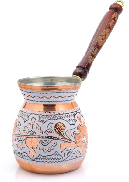 2-3 Kişilik El Yapımı Işlemeli Kalaylı Kalın Bakır Kahve Cezvesi