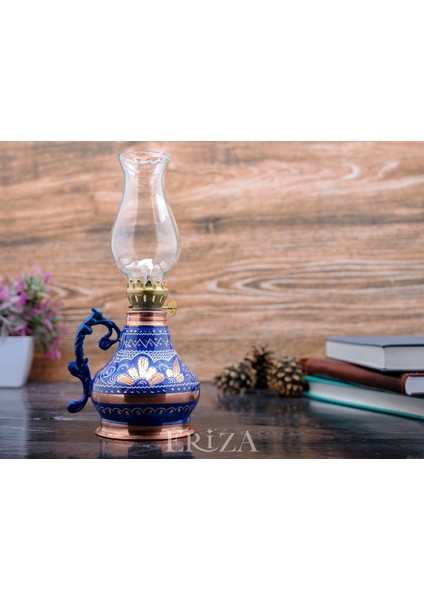 Eva Copper 350 ml Dekoratif Nostaljik Fitilli Bakır Kandil, Işlemeli Gaz Lambası