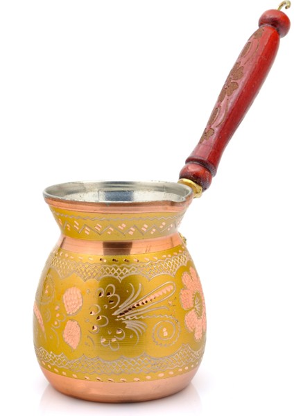 3-5 Kişilik El Yapımı Işlemeli Kalaylı Kalın Bakır Kahve Cezvesi