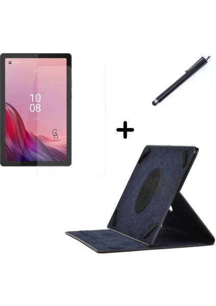 Lenovo Tab M9 9 Inç Uyumlu Dönebilen Lastikli Tablet Kılıfı Nano Ekran Koruyucu ve Kalem Seti