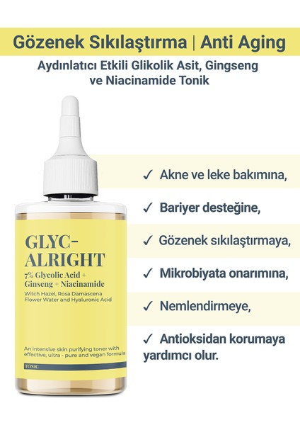 S'he Vec GLYC- ALRIGHT - Tüm Ciltler İçin Gözenek Sıkılaştırıcı Leke Karşıtı Tonik 200ml