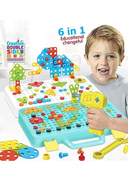 Pilli Matkaplı, 6in1 252 Parça 3D Creative Puzzle Yapboz Oyun Seti