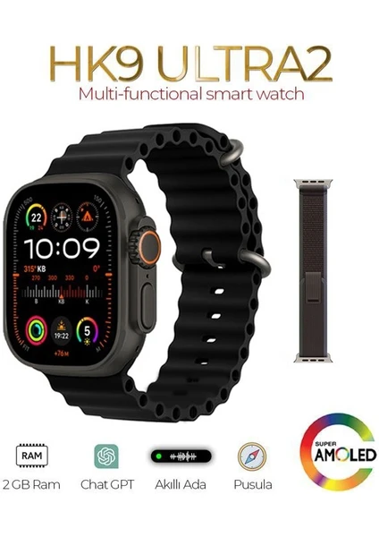 Watch 9 Serisi Hk9 Ultra 2 Gen 3 Amoled Ekran Chatgpt Bt Arama Ios Android Uyumlu Akıllı Saat