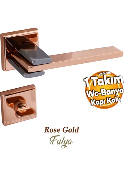Fulya Lüx Bakır Füme Kare Rozetli Wc-Banyo Uyumlu Kapı Kolu Sağa ve Sola Uygun Kapı Kolları 1 Takım
