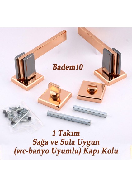 Fulya Lüx Bakır Füme Kare Rozetli Wc-Banyo Uyumlu Kapı Kolu Sağa ve Sola Uygun Kapı Kolları 1 Takım