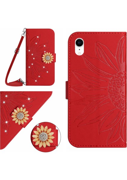 iPhone Xr Kılıf Ayçiçeği Deri Ayarlanabilir Cüzdan Kapak Çapraz Vücut Ipi Boyun Askısı (Yurt Dışından)
