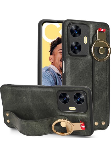 Realme C55 4g Kılıf Ayarlanabilir Bileklik Kickstand Döngü Pu Deri Bilek Kayışı (Yurt Dışından)