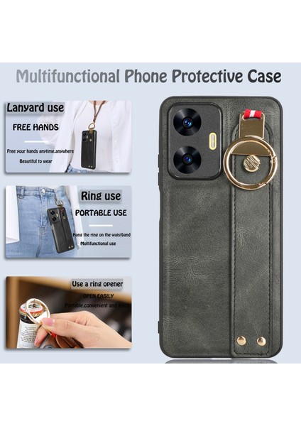 Realme C55 4g Kılıf Ayarlanabilir Bileklik Kickstand Döngü Pu Deri Bilek Kayışı (Yurt Dışından) modelleri