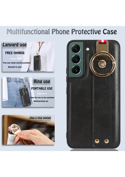 Samsung Galaxy S22 5g Kılıf Ayarlanabilir Bileklik Kickstand Döngü Pu Deri Bilek Kayışı (Yurt Dışından)