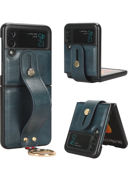 Samsung Galaxy Z Flip 3 5g Kılıf Ayarlanabilir Bileklik Kickstand Döngü Pu Deri Bilek Kayışı (Yurt Dışından)