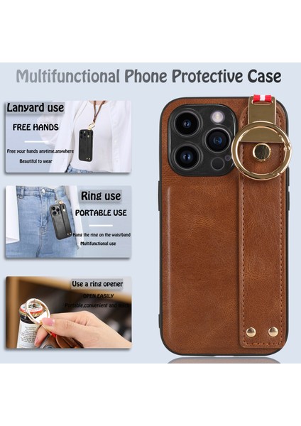 iPhone 14 Pro Max Kılıf Ayarlanabilir Bileklik Kickstand Döngü Pu Deri Bilek Kayışı (Yurt Dışından)