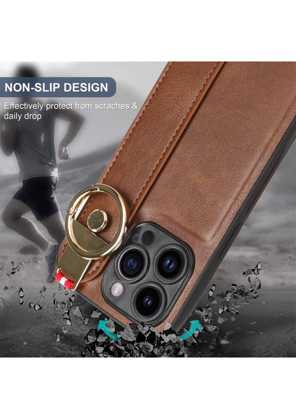 iPhone 14 Pro Max Kılıf Ayarlanabilir Bileklik Kickstand Döngü Pu Deri Bilek Kayışı (Yurt Dışından)