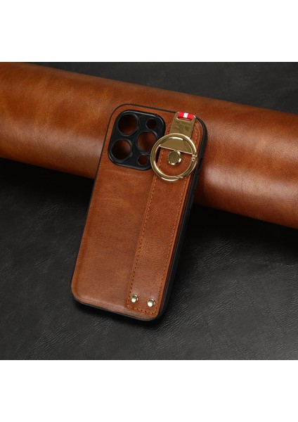 iPhone 14 Pro Max Kılıf Ayarlanabilir Bileklik Kickstand Döngü Pu Deri Bilek Kayışı (Yurt Dışından)