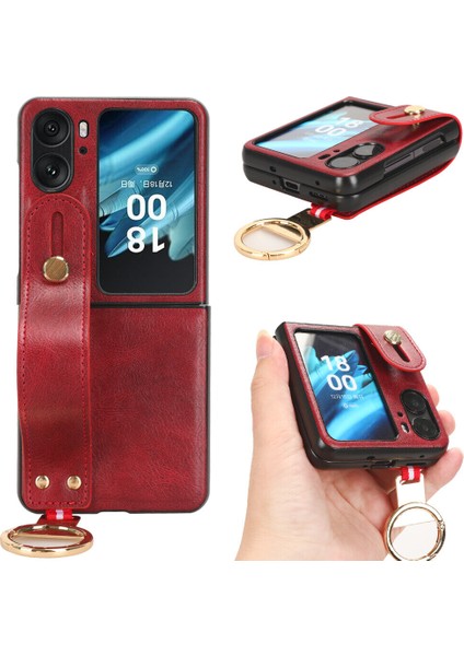 Oppo Fınd N2 Flıp 5g Kılıf Ayarlanabilir Bileklik Kickstand Döngü Pu Deri Bilek Kayışı (Yurt Dışından)