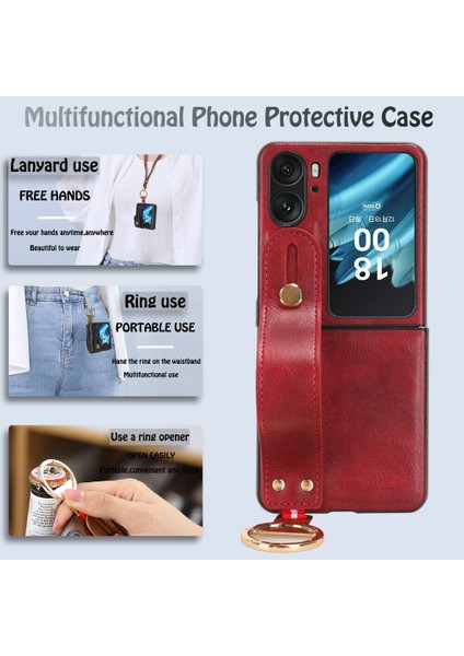 Oppo Fınd N2 Flıp 5g Kılıf Ayarlanabilir Bileklik Kickstand Döngü Pu Deri Bilek Kayışı (Yurt Dışından) modelleri