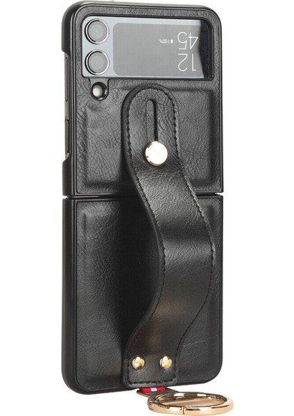Samsung Galaxy Z Flip 4 5g Kılıf Ayarlanabilir Bileklik Kickstand Döngü Pu Deri Bilek Kayışı (Yurt Dışından)