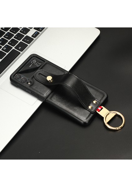 Samsung Galaxy Z Flip 4 5g Kılıf Ayarlanabilir Bileklik Kickstand Döngü Pu Deri Bilek Kayışı (Yurt Dışından)