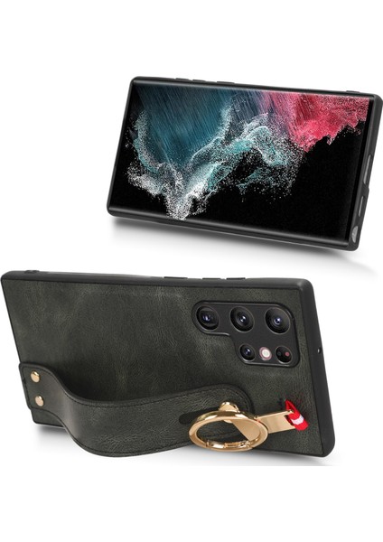 Samsung Galaxy S22 Ultra 5g Kılıf Ayarlanabilir Bileklik Kickstand Döngü Pu Deri Bilek Kayışı (Yurt Dışından)