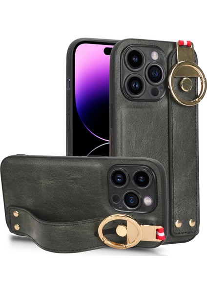 iPhone 13 Pro Kılıf Ayarlanabilir Bileklik Kickstand Döngü Pu Deri Bilek Kayışı (Yurt Dışından)