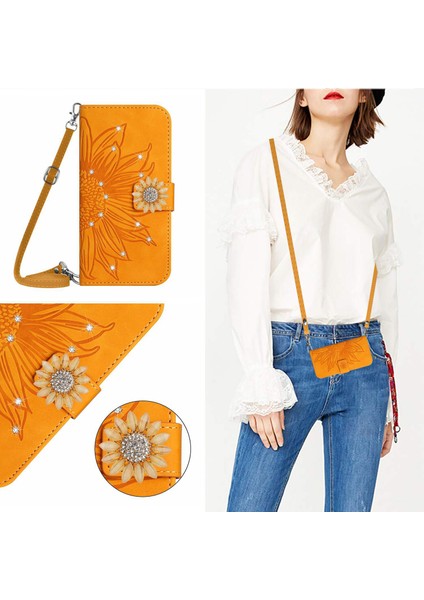 Samsung Galaxy A20E Kılıf Ayçiçeği Deri Ayarlanabilir Cüzdan Kapak Çapraz Vücut Ipi Boyun Askısı (Yurt Dışından)
