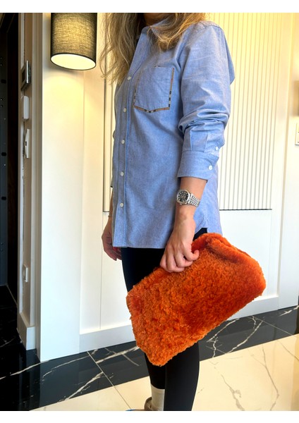 Curly Teddy Clutch Portföy Çanta