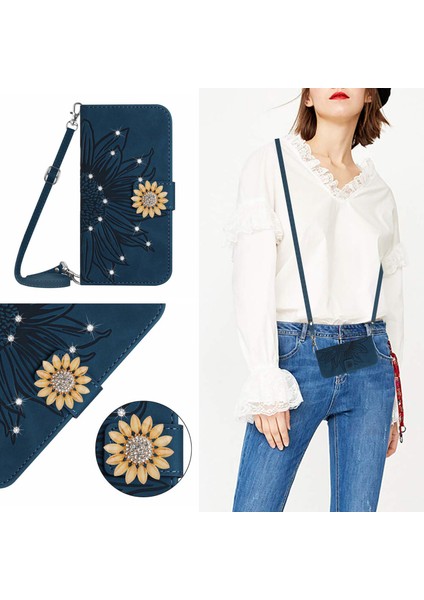 Samsung Galaxy A22 5g Kılıf Ayçiçeği Deri Ayarlanabilir Cüzdan Kapak Çapraz Vücut Ipi Boyun Askısı (Yurt Dışından)