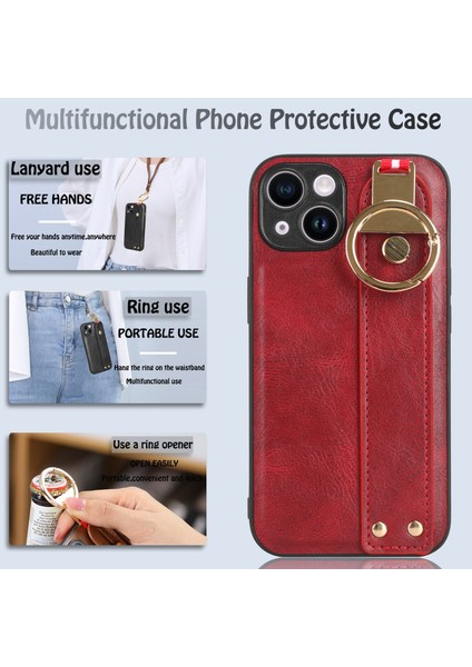 iPhone 12 Kılıf Ayarlanabilir Bileklik Kickstand Döngü Pu Deri Bilek Kayışı (Yurt Dışından)